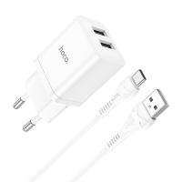 Зарядное устройство HOCO N25 Maker USB + Кабель USB-Type-C, 2.1A, белый анонс фото