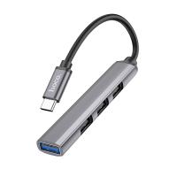 Переходник HOCO HB26 4 in 1, Type-C - 1*USB3.0 + 3*USB2.0, серый металлик анонс фото
