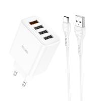 Зарядное устройство HOCO C102A Fuerza 4*USB + Кабель USB-Type-C, 2.1A, белый анонс фото