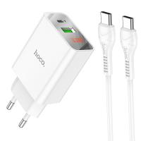 Зарядное устройство HOCO C100A USB+Type-C + Кабель Type-C-Type-C, 20W, белый анонс фото