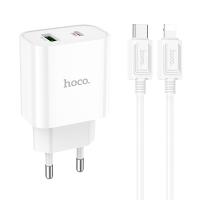 Зарядное устройство HOCO C80A Plus Rapido USB+Type-C + Кабель Type-C-Lightning, 3.0A, PD20W, белый анонс фото