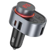 FM - Трансмиттер HOCO E72 Alegria, 2*USB+USB-C, 3.1A, 30W, серый металлик, Bluetooth анонс фото