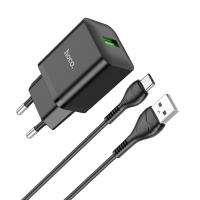 Зарядное устройство HOCO N26 Maxim USB + Кабель USB-Type-C, 18W, черный анонс фото
