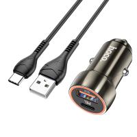 Автомобильное зарядное устройство HOCO Z46A Blue whale, USB+Type-C + Кабель USB-Type-C, 3A, 20W, серый металлик анонс фото