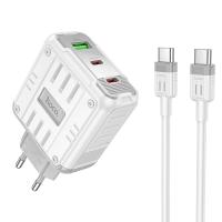 Зарядное устройство HOCO C139A Rock USB+2*USB-C + Кабель Type-C-Type-C, PD65W, белый анонс фото