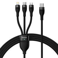 Кабель USB BASEUS Flash Series Ⅱ One-for-three, Type-C - Lightning+MicroUSB+Type-C, 3.5A, 1,5м, черный анонс фото