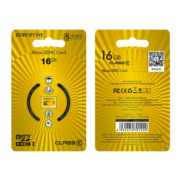 Карта памяти microSDHC BOROFONE I, 16GB, желтый детальное фото