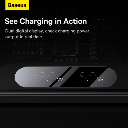 Беспроводное зарядное устройство BASEUS Digital LED Display 2in1 Wireless Charger 20W Universal version, 2A, 20W, черный детальное фото