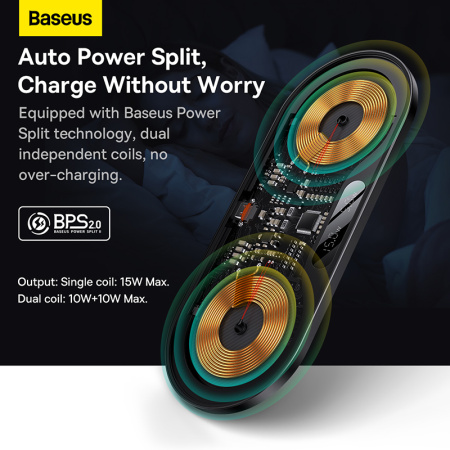 Беспроводное зарядное устройство BASEUS Digital LED Display 2in1 Wireless Charger 20W Universal version, 2A, 20W, черный детальное фото