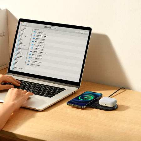 Беспроводное зарядное устройство BASEUS Digital LED Display 2in1 Wireless Charger 20W Universal version, 2A, 20W, черный детальное фото