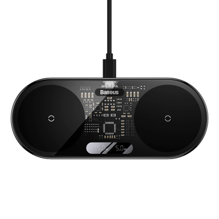 Беспроводное зарядное устройство BASEUS Digital LED Display 2in1 Wireless Charger 20W Universal version, 2A, 20W, черный детальное фото